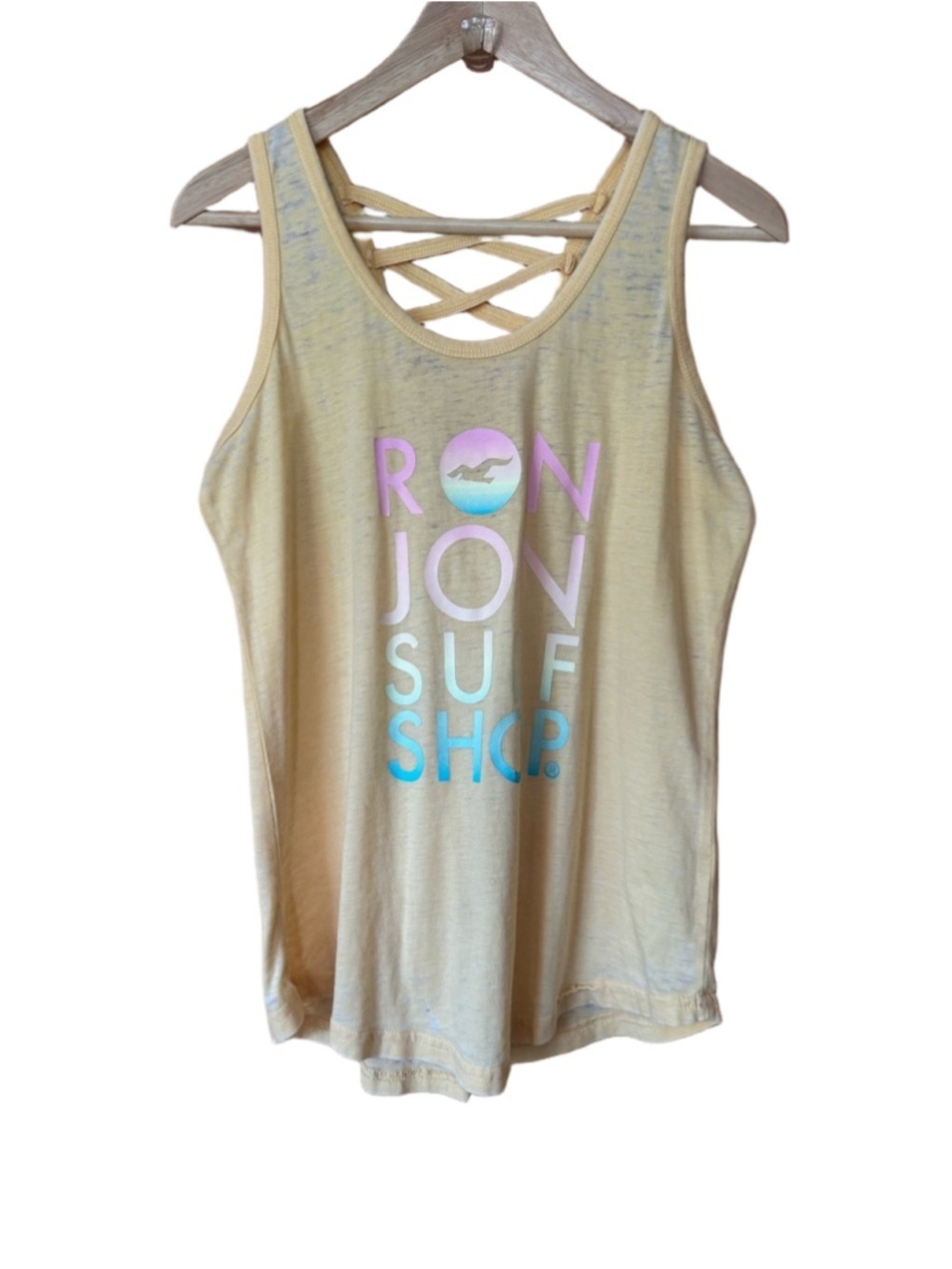 Ron Jon Surf Shop Lattice Back Graphic Logo Burnout Tank size medium